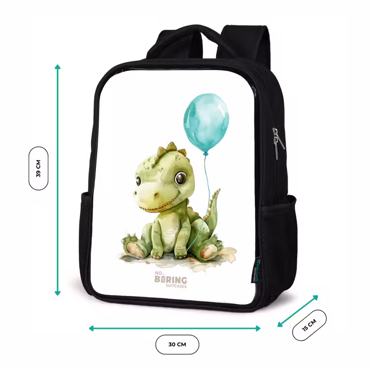 Dino met blauwe ballon Rugzak - Zwart middel -productfoto_formaten