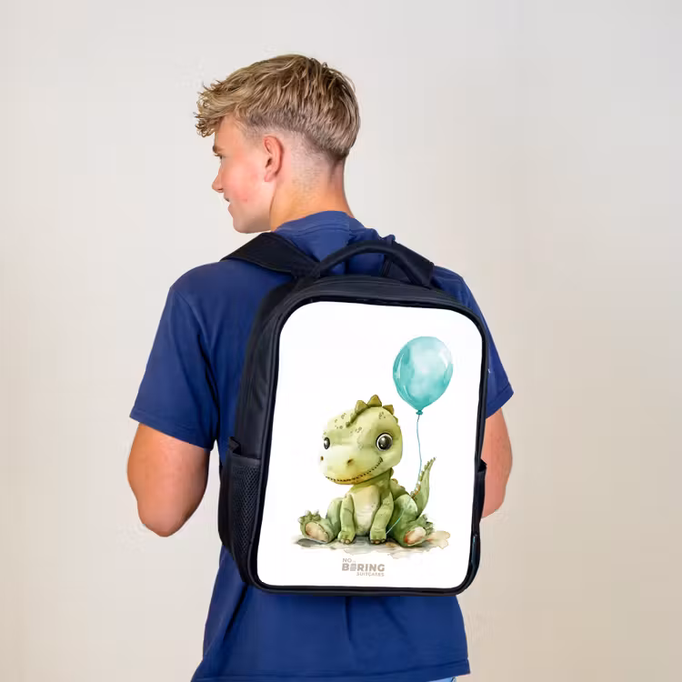Dino met blauwe ballon Rugzak - Zwart middel -sfeer8
