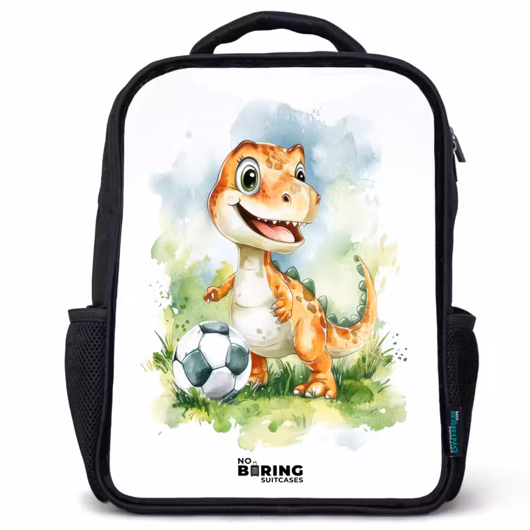 Dino met voetbal in kleurrijk veld Rugzak - Zwart middel -3d