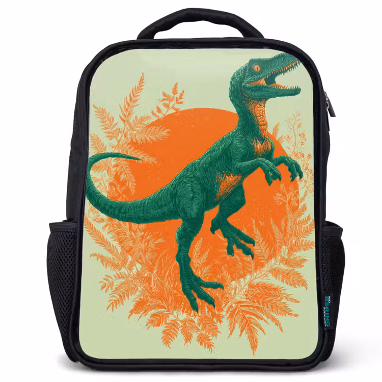 Dinosaurus - Groen - Planten - Cirkel Rugzak - Zwart middel -3d