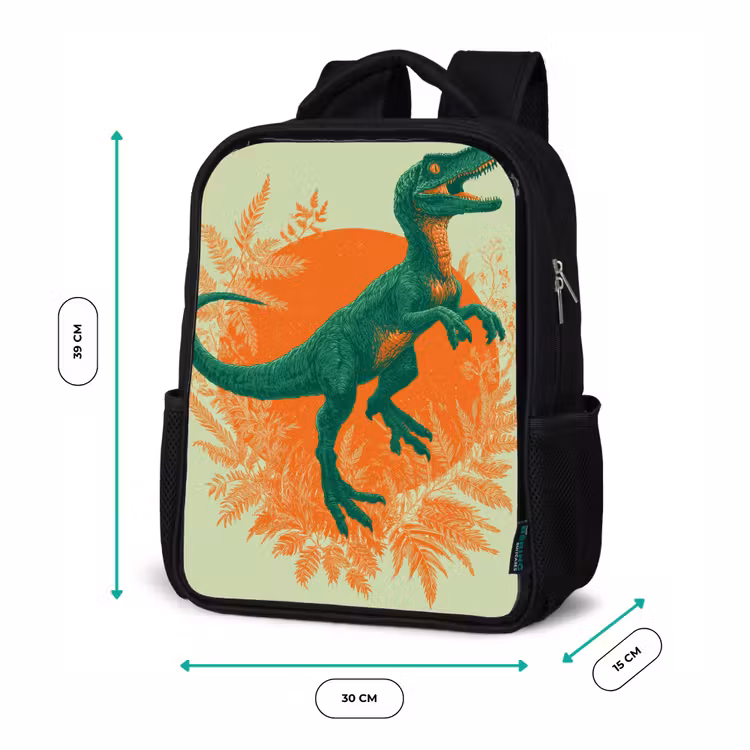 Dinosaurus - Groen - Planten - Cirkel Rugzak - Zwart middel -productfoto_formaten