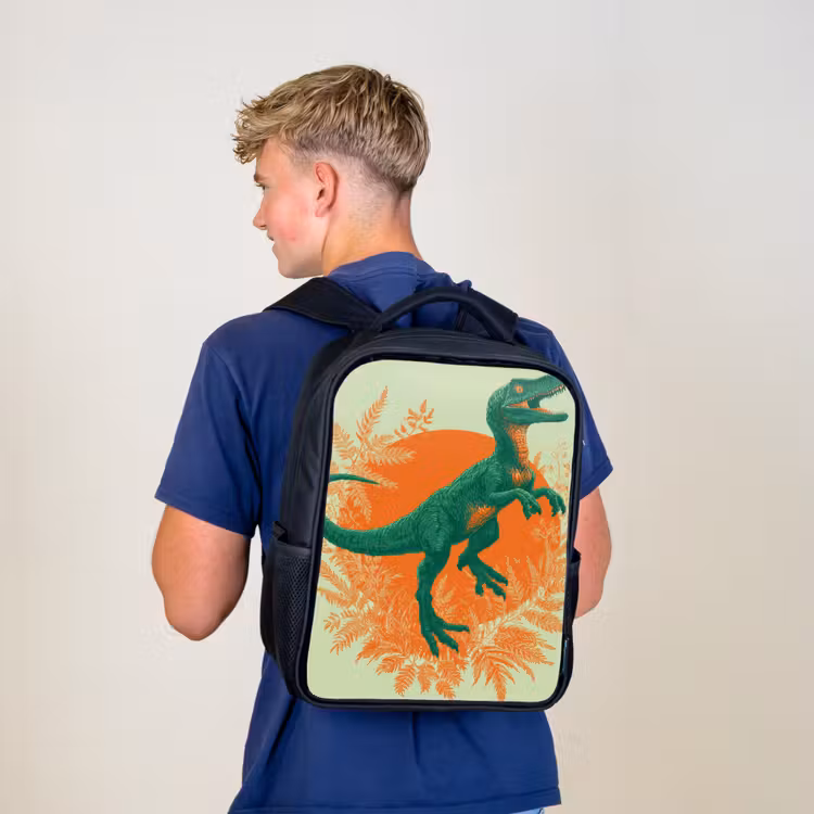 Dinosaurus - Groen - Planten - Cirkel Rugzak - Zwart middel -sfeer8