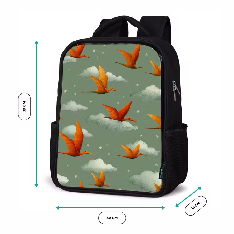 Dinosaurussen - Wolken - Sterren - Oranje Rugzak - Zwart middel -productfoto_formaten