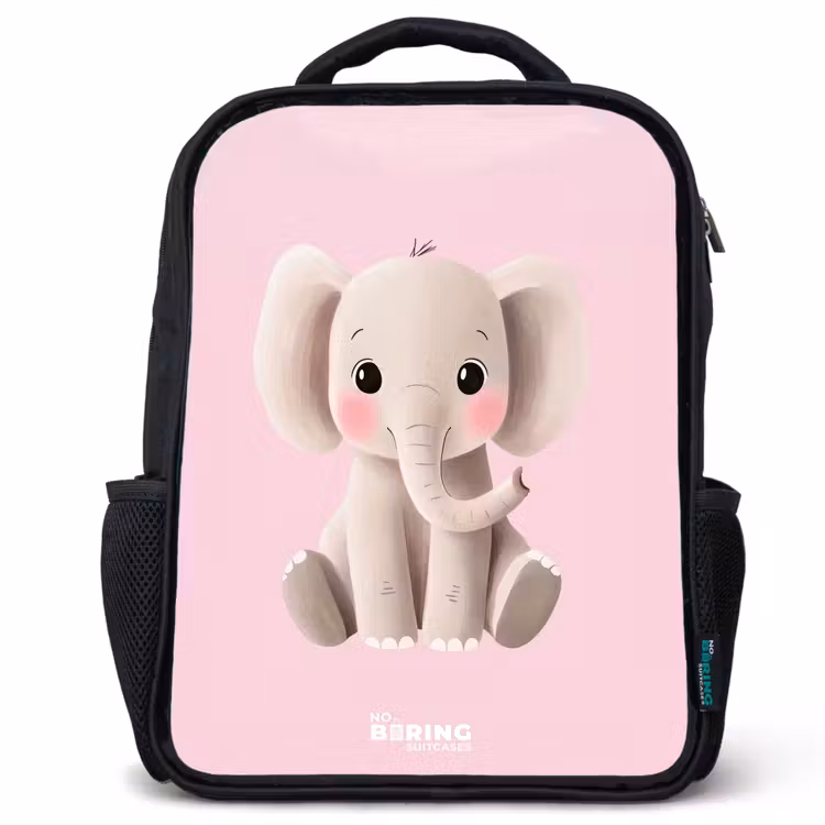 Olifant - Baby - Blosjes - Illustratie Rugzak - Zwart middel -3d