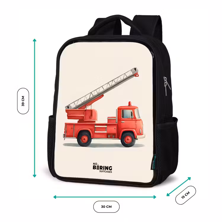 Brandweerwagen - Getekend - Rood Rugzak - Zwart middel -productfoto_formaten