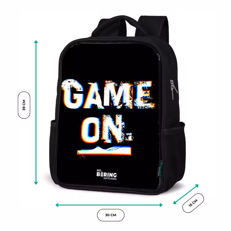 Game on in zwart wit Rugzak - Zwart middel -productfoto_formaten