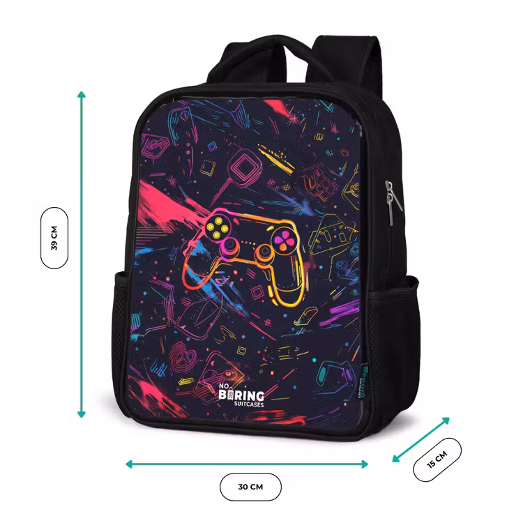 Gamerwereld in neonstijl Rugzak - Zwart middel -productfoto_formaten
