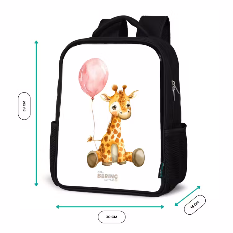Giraffe met roze ballon Rugzak - Zwart middel -productfoto_formaten