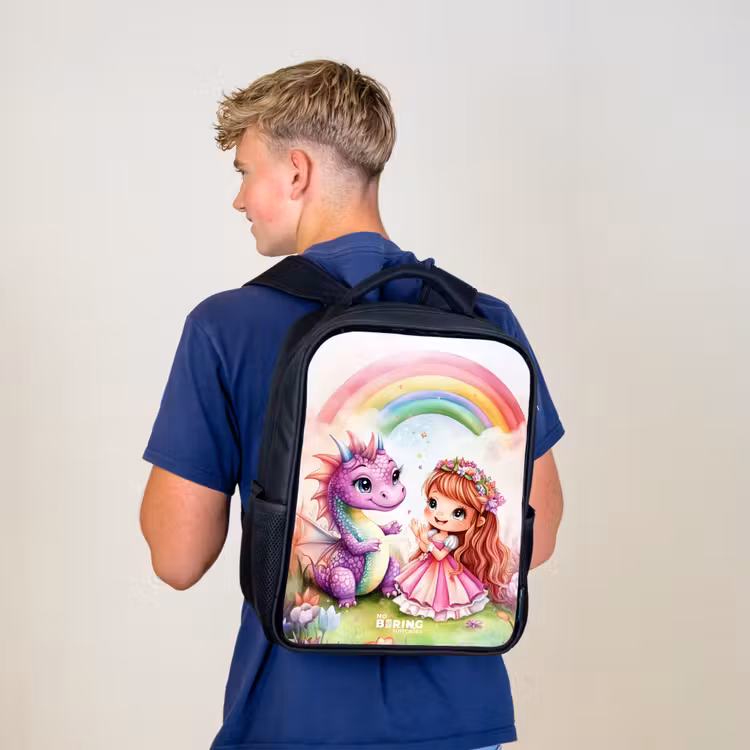 Meisje met paarse draak onder regenboog Rugzak - Zwart middel -sfeer8