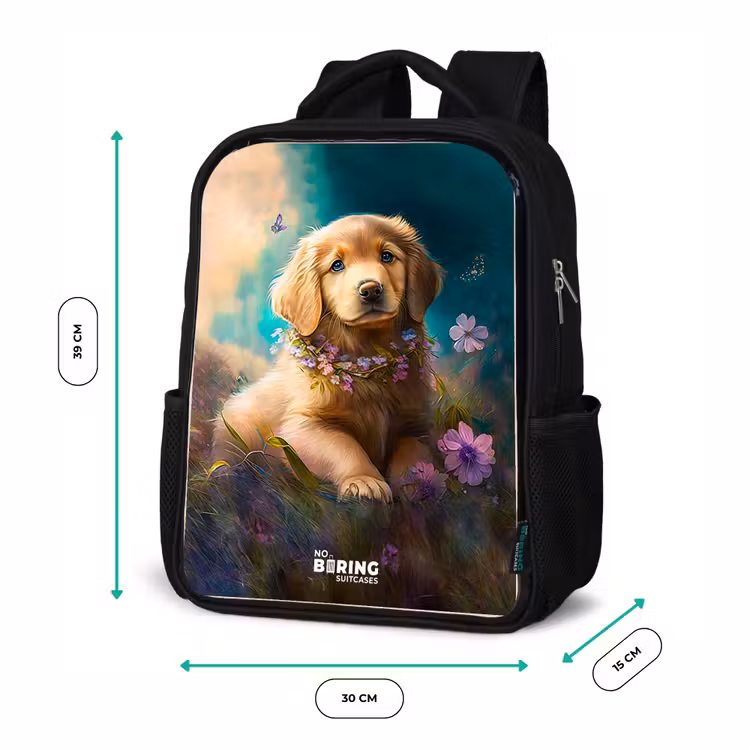 Goudkleurige puppy in het gras Rugzak - Zwart middel -productfoto_formaten