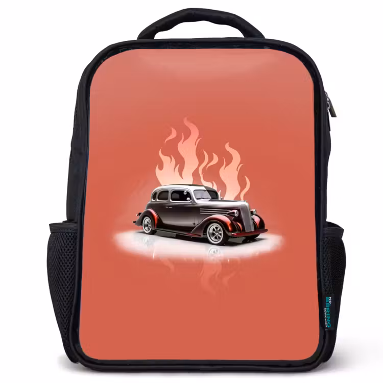 Grijze auto met roze vlammen Rugzak - Zwart middel -3d