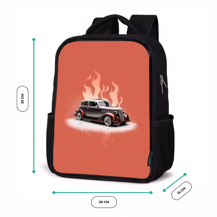 Grijze auto met roze vlammen Rugzak - Zwart middel -productfoto_formaten