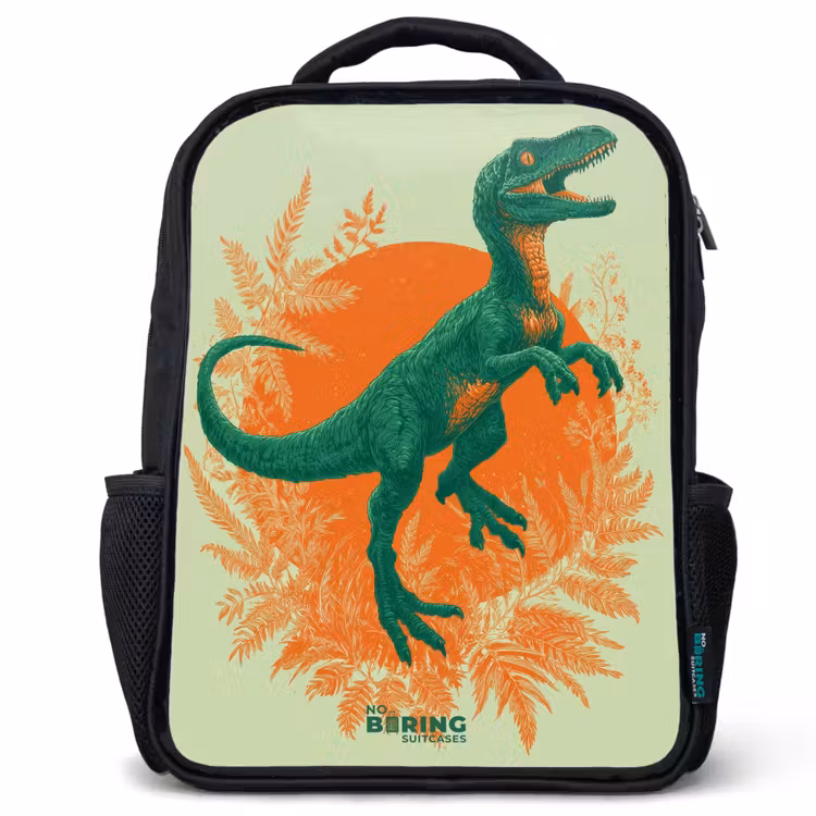 Groene dino tussen varens Rugzak - Zwart middel -3d