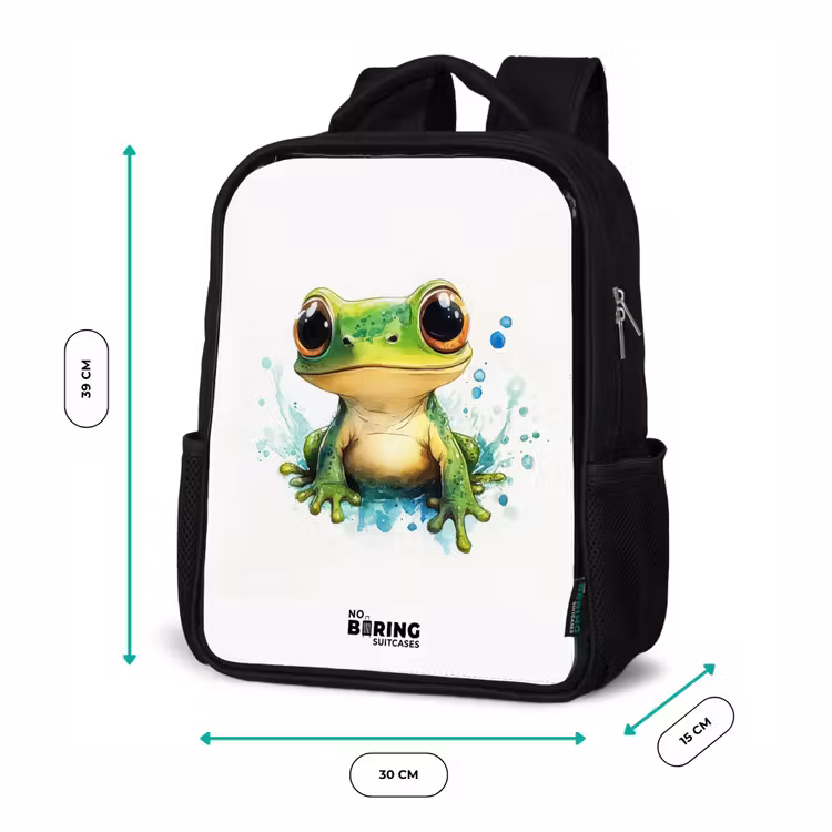 Groene kikker met grote ogen op witte achtergrond Rugzak - Zwart middel -productfoto_formaten