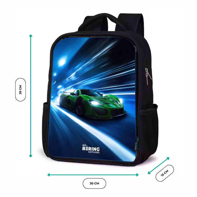 Groene supercar flitst door neonlicht Rugzak - Zwart middel -productfoto_formaten