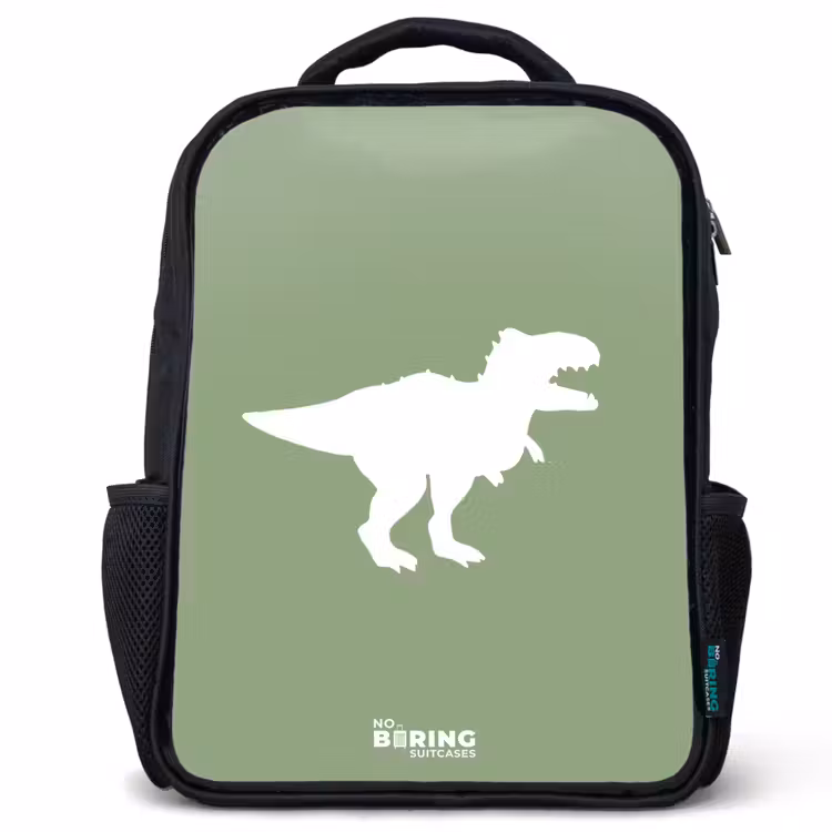 Groen met T-rex dino Rugzak - Zwart middel -3d