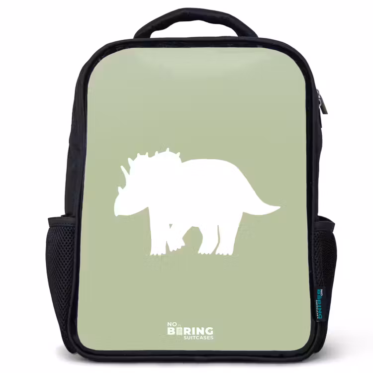 Groen met Triceratops dino Rugzak - Zwart middel -3d