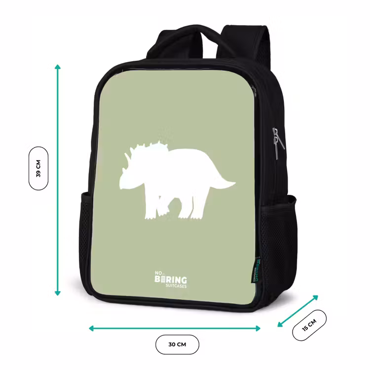 Groen met Triceratops dino Rugzak - Zwart middel -productfoto_formaten