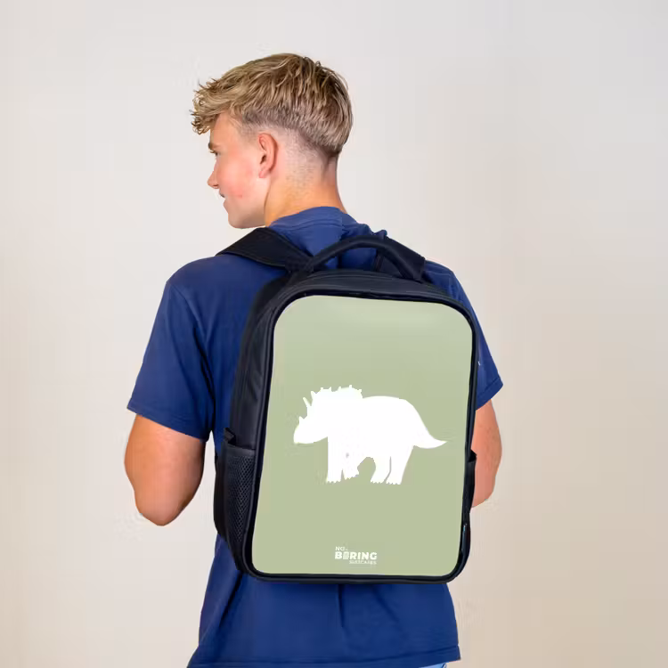 Groen met Triceratops dino Rugzak - Zwart middel -sfeer8