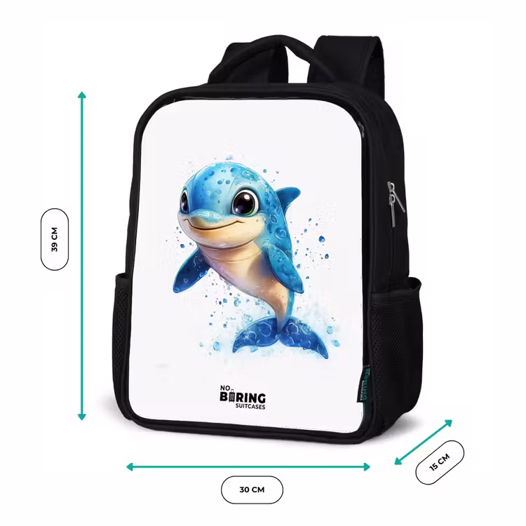 Blije dolfijn met waterdruppels op wit Rugzak - Zwart middel -productfoto_formaten