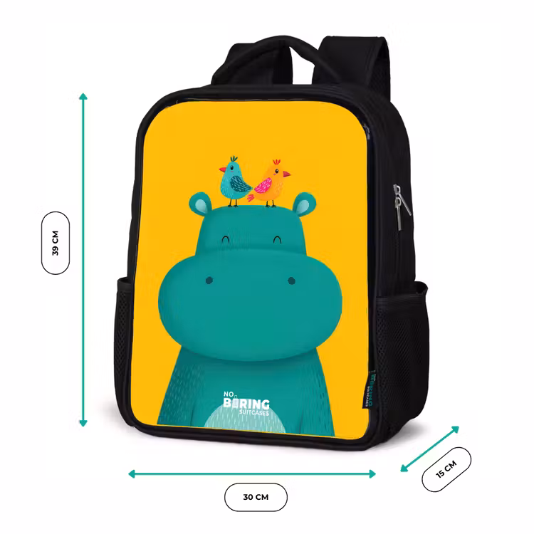 Nijlpaard - Vogels - Geel Rugzak - Zwart middel -productfoto_formaten