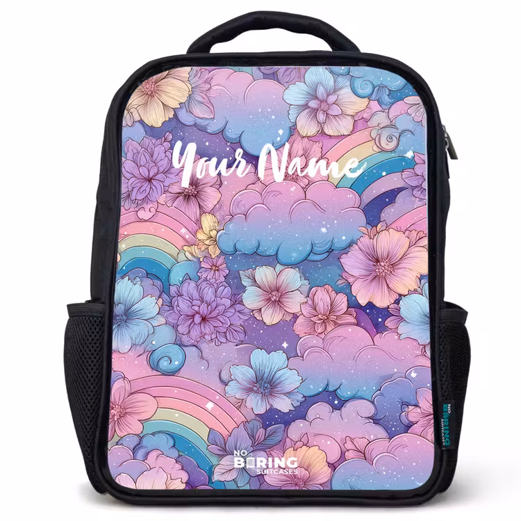 Illustratie van wolken, regenbogen en bloemen Rugzak - Zwart middel -3d
