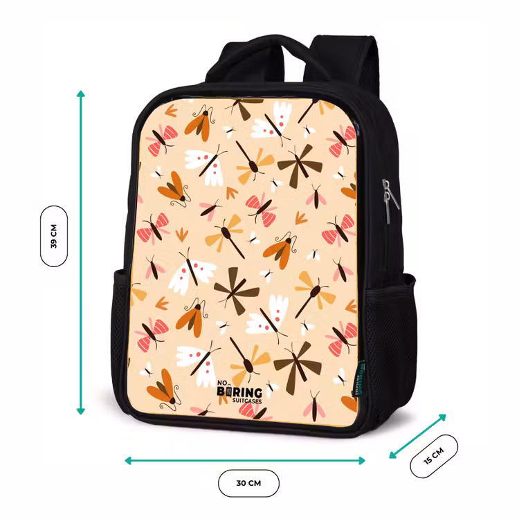 Insectenpatroon in bruin, roze en oranje op beige achtergrond Rugzak - Zwart middel -productfoto_formaten