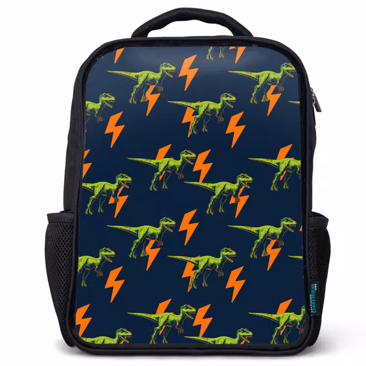 Bliksemschichten - Oranje - Dinosaurussen Rugzak - Zwart middel -3d