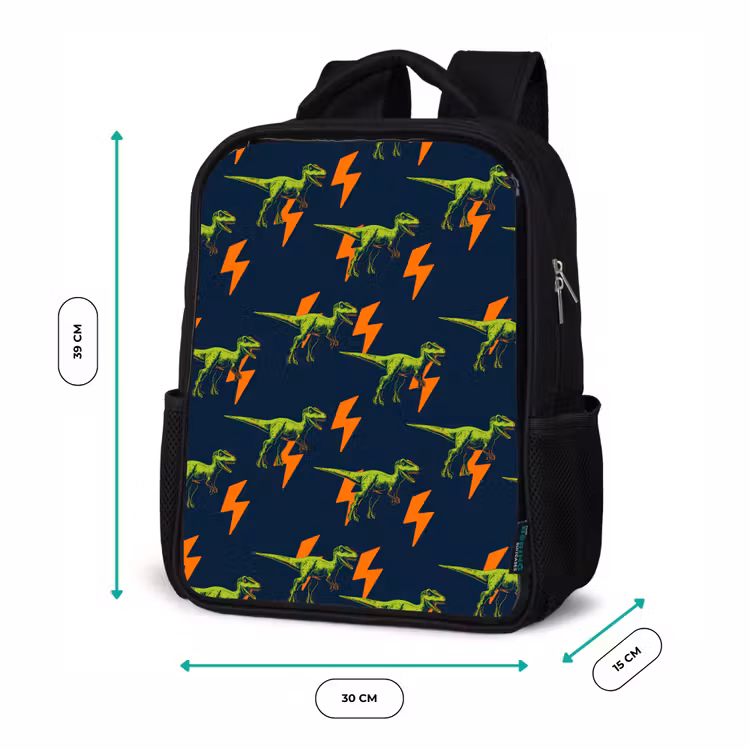Bliksemschichten - Oranje - Dinosaurussen Rugzak - Zwart middel -productfoto_formaten