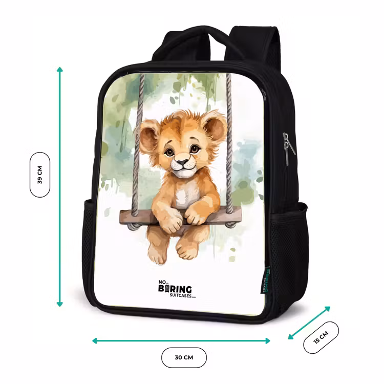 Leeuwenwelpje met schommel illustratie Rugzak - Zwart middel -productfoto_formaten