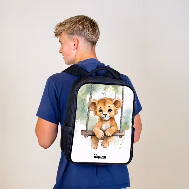 Leeuwenwelpje met schommel illustratie Rugzak - Zwart middel -sfeer8