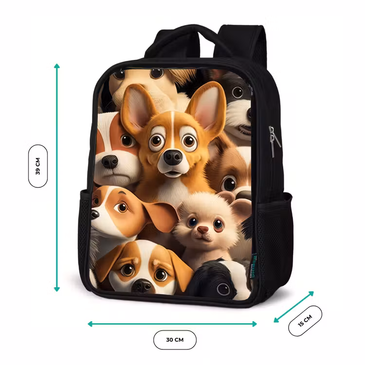 Vrolijke Hondjes Rugzak - Zwart middel -productfoto_formaten