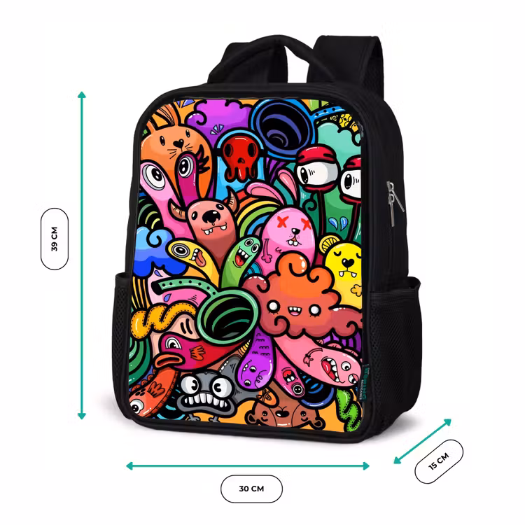 Vrolijke Monsterchaos Rugzak - Zwart middel -productfoto_formaten