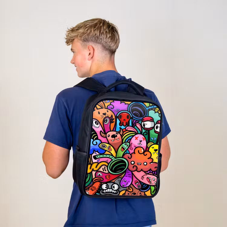 Vrolijke Monsterchaos Rugzak - Zwart middel -sfeer8