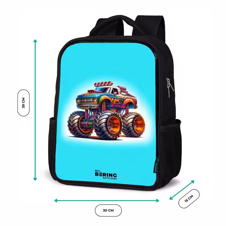 Monstertruck op Lichtblauwe Achtergrond Rugzak - Zwart middel -productfoto_formaten