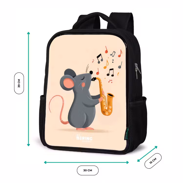 Muis - Saxofoon - Muziek Rugzak - Zwart middel -productfoto_formaten