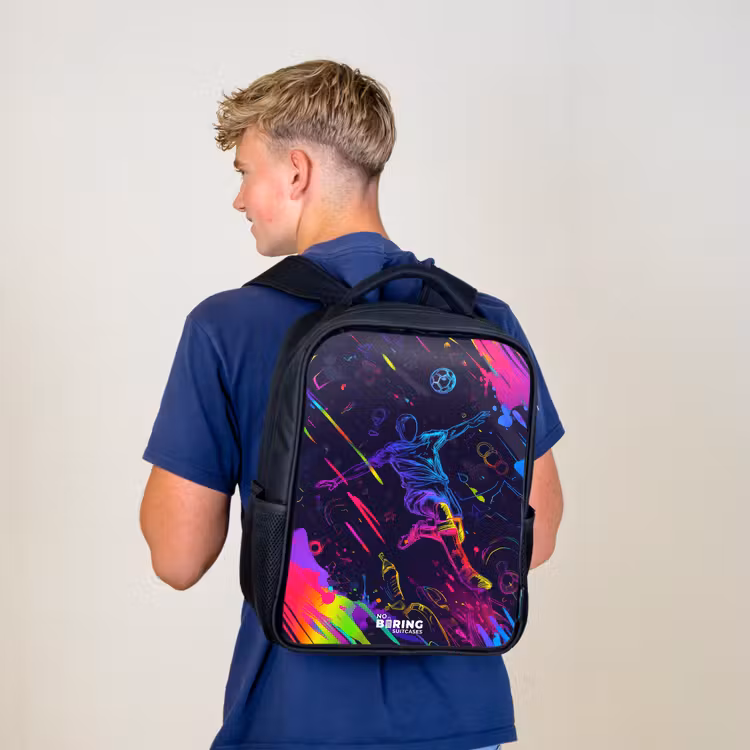 Neon actievolle voetbalspeler Rugzak - Zwart middel -sfeer8