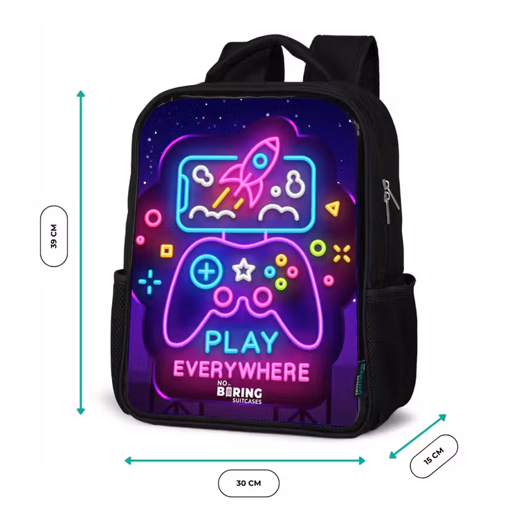 Neonillustratie met een controller Rugzak - Zwart middel -productfoto_formaten
