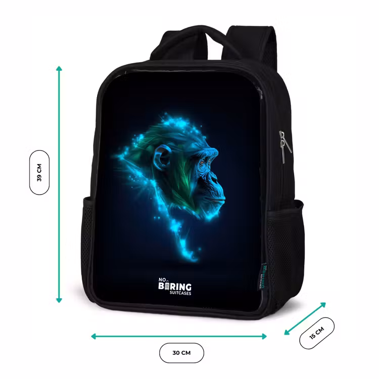 Neon silhouet van een chimpansee Rugzak - Zwart middel -productfoto_formaten