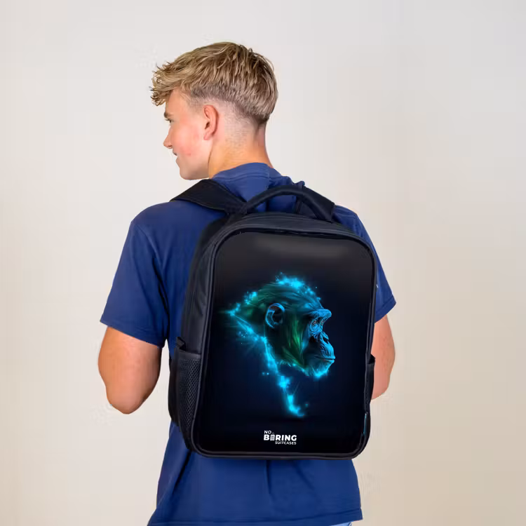 Neon silhouet van een chimpansee Rugzak - Zwart middel -sfeer8