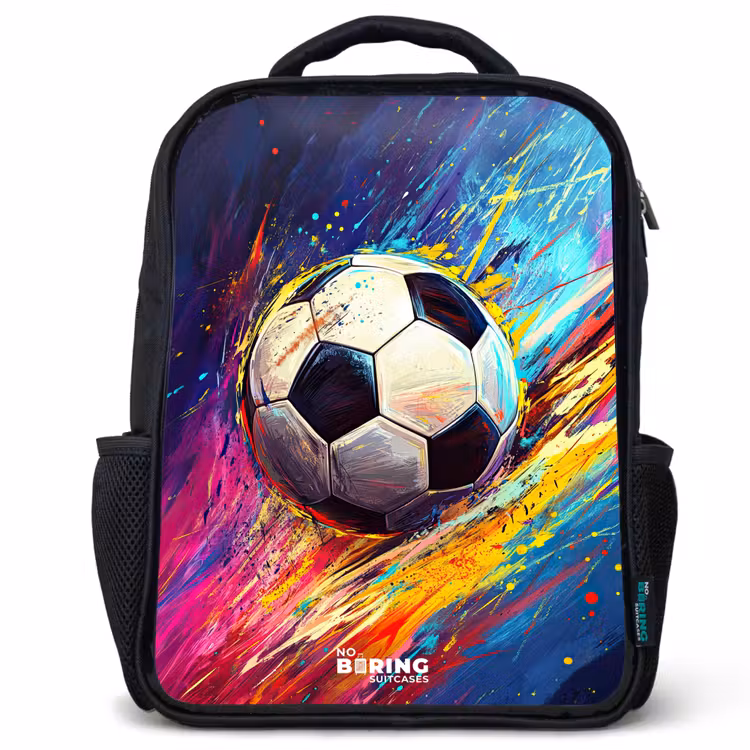 Neon - Voetbal - Kleurrijk Rugzak - Zwart middel -3d