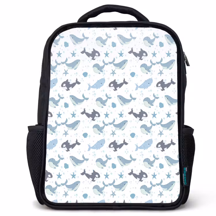 Oceaan - Walvis - Orka - Blauw Rugzak - Zwart middel 861 -3d