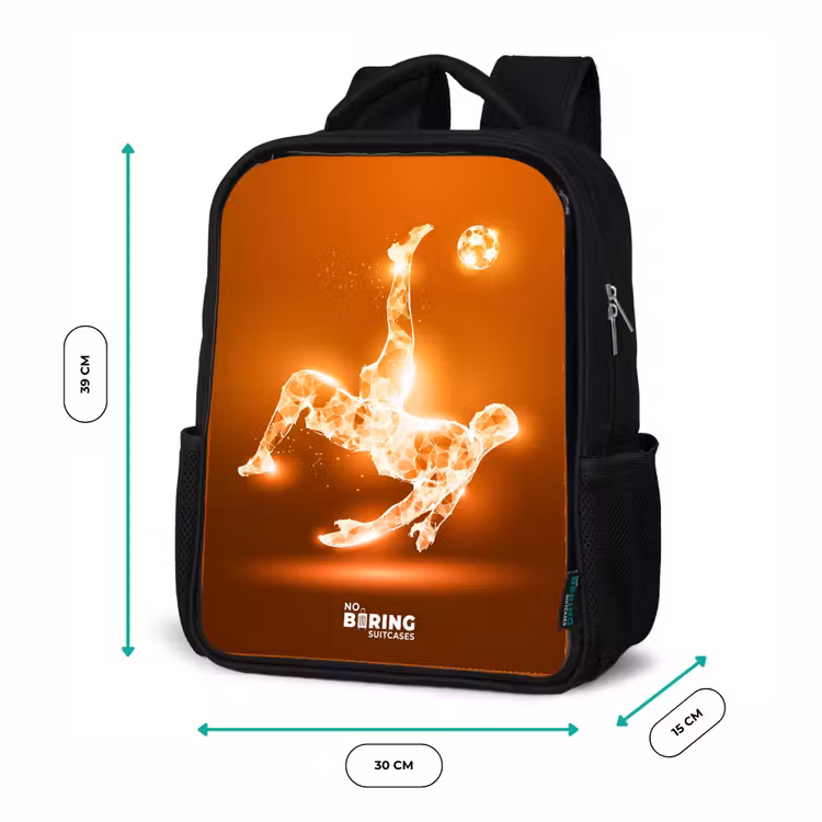 Oranje lichtvoetballer in zweefmoment Rugzak - Zwart middel -productfoto_formaten
