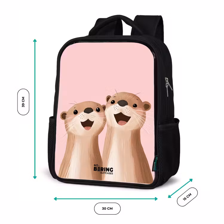 Otters - Lachen - Roze - Illustratie Rugzak - Zwart middel -productfoto_formaten