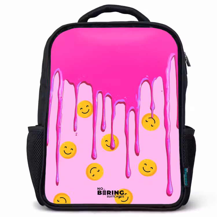Verf - Smiley - Roze Rugzak - Zwart middel -3d
