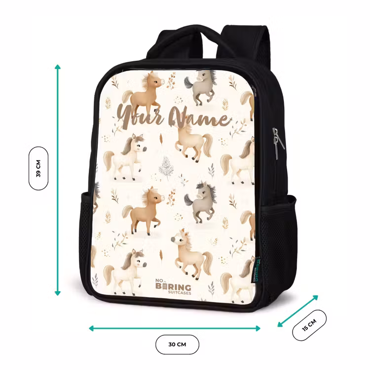 Patroon van veulens in beige en bruin kleuren Rugzak - Zwart middel -productfoto_formaten