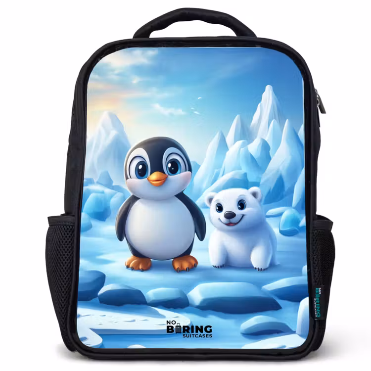 Pinguïn en ijsbeertje op ijsschotsen Rugzak - Zwart middel -3d