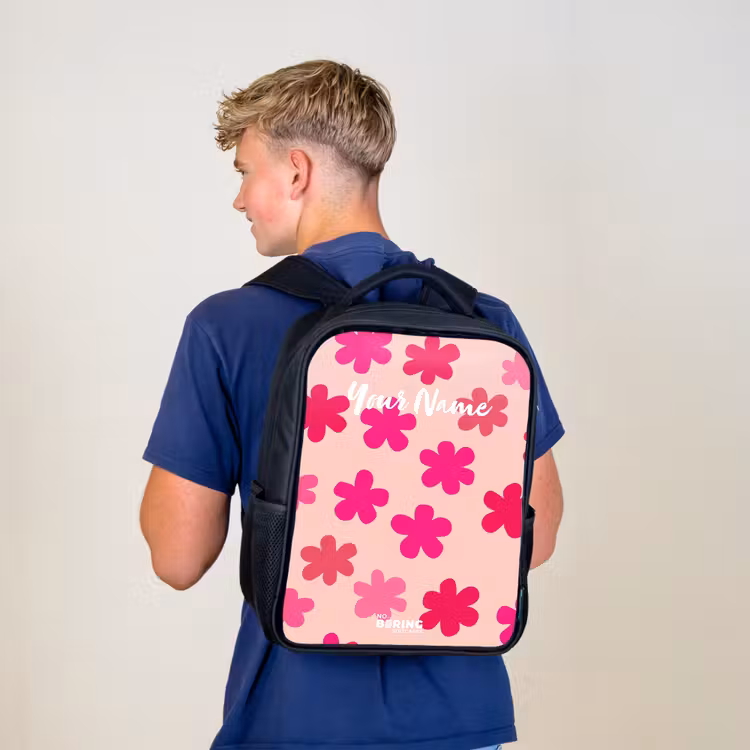 Roze bloemen Rugzak - Zwart middel -sfeer8