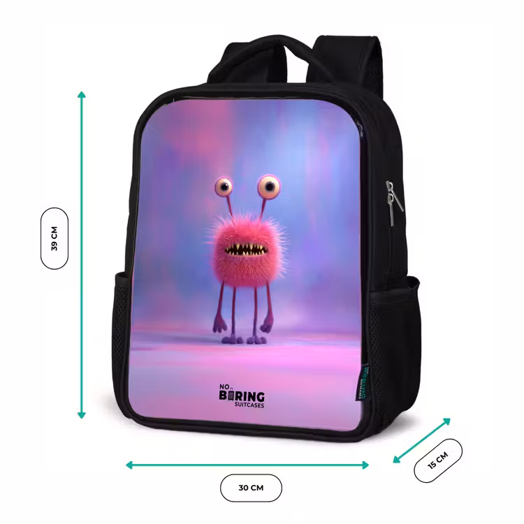 Roze harig monster met grote ogen Rugzak - Zwart middel -productfoto_formaten