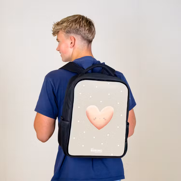 Roze hart omringd door beige stippen Rugzak - Zwart middel -sfeer8